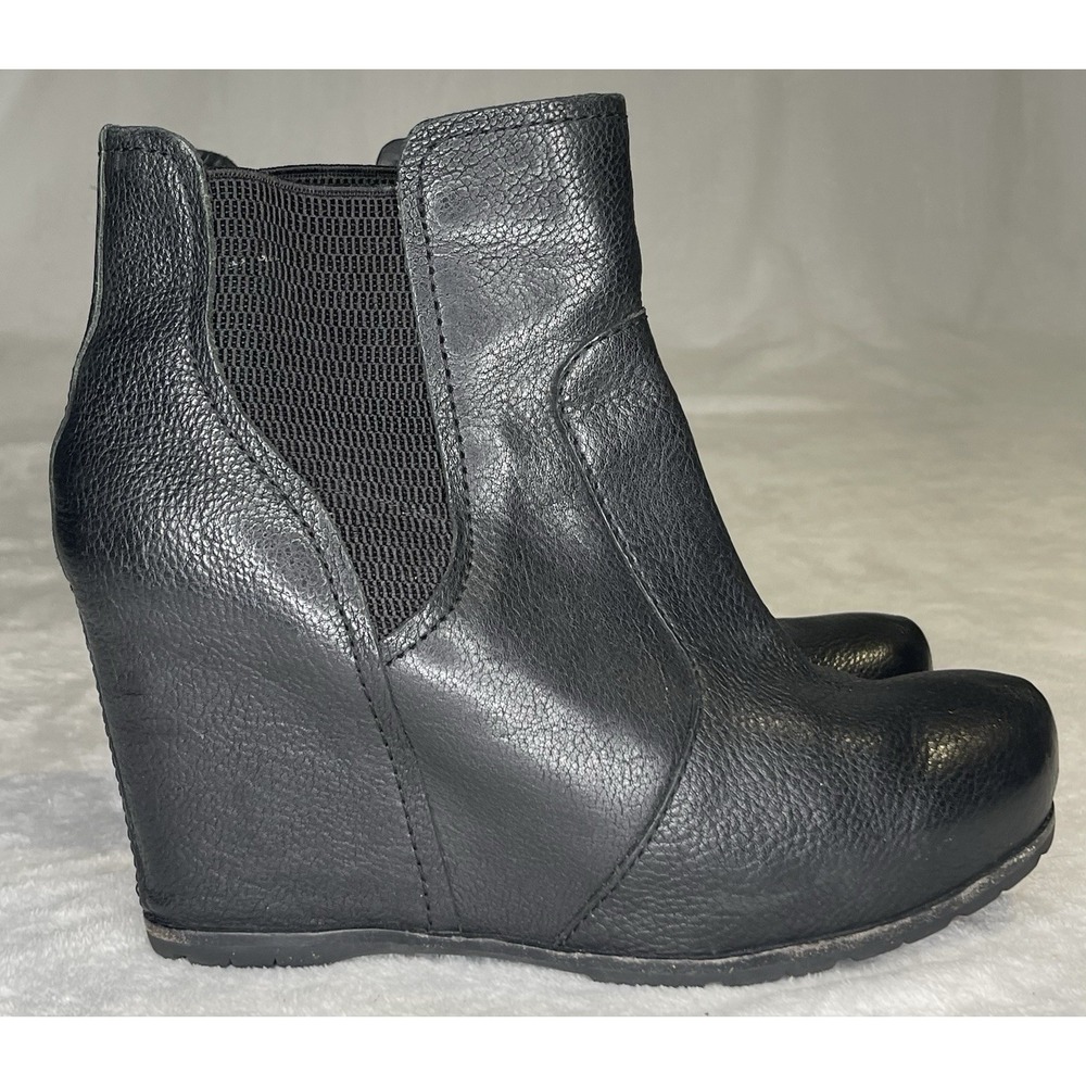 Korks Kork Ease Pilar Size 8M Black Leather Wedge Ankle Boots Chelsea Bootie - Picture 3 of 10
